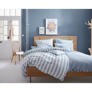 Greta Satin jeansblau 135 x 200 cm + 40 x 80 cm