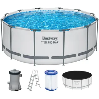 Bestway Steel Pro MAXTM Aufstellpool Komplett-Set mit Filterpumpe Ø 366 x 122 cm, lichtgrau, rund