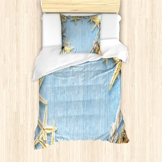 ABAKUHAUS Jahrgang Bettbezug Set für Einzelbetten, Maritime Strandmuschel, Milbensicher Allergiker geeignet mit Kissenbezug, Babyblau Elfenbein - Blau