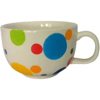 B2SEE Große Kaffee Tasse/Becher aus Keramik, 500 ml bunt bauchig handbemalt (bunte Punkte)