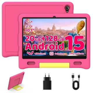 Whitedeer Kinder Tablet 10 Zoll, Android 14 Kids Tablets with Octa Core Prozessor, 8GB RAM 64GB ROM 1TB SD-Erweiterung, 5000 mAh Batterien, Wi-Fi, Bluetooth, Tablets Kinder mit Dual-Kamera (Rosa)