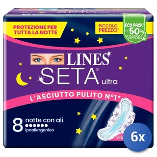 6x Lines Seide Ultra Notte Flügel 8 Stücke Saugfähig Made IN Italy