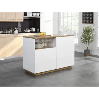 Kücheninsel mit 2 Türen & 1 Ablagefach aus MDF - Holzfarben & Weiß - CORELINA