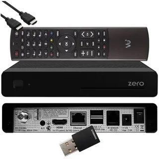 VU+ Zero HW Version 2-1x DVB-S2 Full-HD Sat Tuner E2 Linux Receiver, YouTube, Satellit Receiver mit Aufnahmefunktion, Kartenleser, Media Player, EasyMouse HDMI-Kabel & 300 Mbits WiFi Stick, schwarz