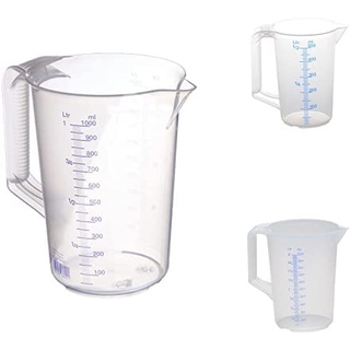 hünersdorff Messbecher Set 3teilig | 0,5/1 / 2 Liter | Polypropylen (PP) | bruchsicher und spülmaschinengeeignet | geschlossener Griff | blaue Skala