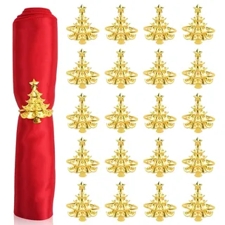 RETON 20 Stück Weihnachts-Serviettenringe Set, Weihnachtsbaum-Serviettenring für Weihnachten, Serviettenhalter für Hochzeitsservietten, Tischdekoration, Weihnachtsveranstaltungen, Hochzeit (Gold, 5cm)