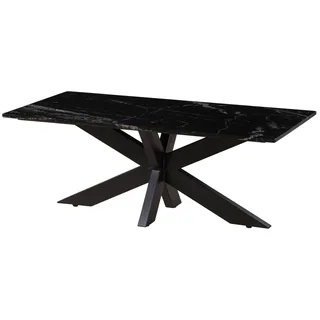 MASSIVMOEBEL24.DE Couchtisch 120x60x45 Marmor schwarz / Kreuzgestell Eisen schwarz BARCELONA #414 - Schwarz