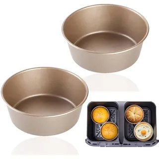Eierform für Heißluftfritteuse,ESYFOR 2 Stück Auflaufförmchen für Heißluftfritteuse 4,5 Zoll Mini Runde Antihaft Wiederverwendbar Kuchenform Karbonstahl Eierkocher für Hamburger,Brötchen,Eier, Muffins
