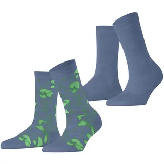 ESPRIT Damen Socken Flower Sketch Multipack W So Baumwolle gemustert 2 Paar, Blau Jeans 6458, 35-38