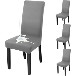 Fuloon Stuhlhussen wasserdichte,Stretch Stuhlbezug Moderne Stuhlüberzug Elastische Abnehmbar Waschbar Spannbezug für Esszimmerstühle Schwingstuhl 4er Set,Grau