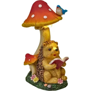 Igel Gartenfigur mit Pilz Solarleuchte 26cm - Herbstdeko für Draußen