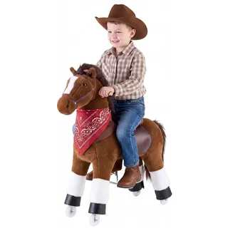 Vevor Reitpferd auf Rollen 93cm, 80kg Belastbare Stehpferd mit Soundfunktion, Spielpferd mit Erhöhtem Sitz Griffen & Pedalen, Braunes Schaukelpferd zum Draufsitzen & Reiten für Kinder ab 6 Jahren