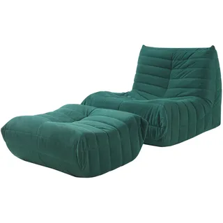[en.casa] Bodensessel mit Fußhocker Kodsø 75x90x100 cm Cord Grün
