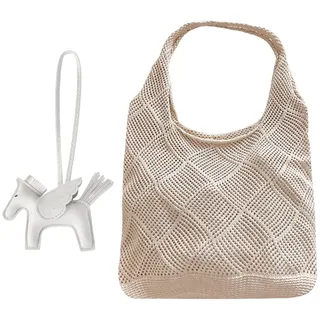 Disnace Häkeltasche Damen, Strand Tasche, Strandtasche Netz, Sommertaschen, Leichte Mesh-Boho Strandtasche mit Schulterriemen, Große Einkaufstasche Gewebte Tasche für Sommer Reisen Alltag