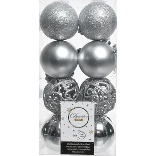 Weihnachtskugeln Kunststoff 6cm silber, 16 Stück - Silber