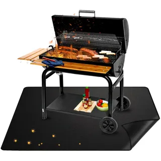 Feuerfeste Unterlage Grill, 100x150cm Matte Outdoor, Hitzebeständig bis zu 850°C, Hitzeschutzmatte Küche Mit Antirutsch Design, BBQ Grillmatte Schutz Rasen, Böden