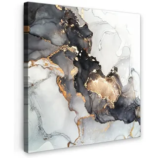 MuchoWow Leinwandbild Marmor - Schwarz - Weiß - Gold - Luxus - Abstrakt Deko Groß 90x90 cm , Goldfarben , Textil , Kiefer , Quadratisch , 90x90 cm , FSC 100% , gerahmt , Bilder & Rahmen, Bilder, Leinwandbilder