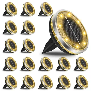 18 Stück Solar Bodenleuchten Aussen, 12 LEDs Solarlampen Garten, Warmweiß | IP65 Wasserdicht Gartenbeleuchtung Solar mit Upgrade Solarpanel, Boden Solarleuchten Garten für Rasen Auffahrt Gehweg Patio