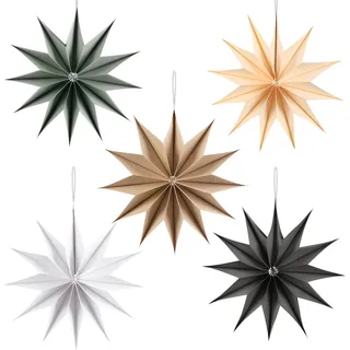 SUNBEAUTY 5 Stück Papiersterne Deko Set 30cm fünf Farben Faltstern Weihnachten Dekoration 12 Zacken Papier Faltsterne Christmas Party Deko für Hochzeit Geburtstag Tischdeko Weihnachts Dekoration