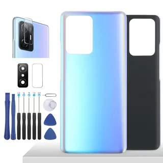 YHX-OU 6.67'' Blau Akkudeckel für Xiaomi 11T 5G/ 11T Pro 5G Rückseite Glas Backcover Back Ersatz Reparatur Set mit Kameraobjektiv + Werkzeug