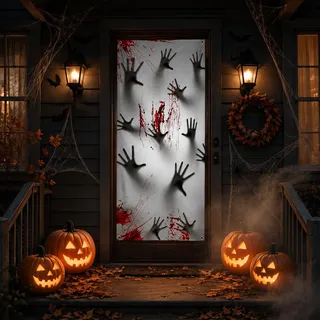 BAHJISOUK Halloween Deko Türvorhang 3D Optik Mit Zombiehänden 100 X 180 cm | 1 Türbanner Aus Leichtem Textilgewebe, Halloween Deko Outdoor, Als Halloween Deko Tür Für Eingang, Partyraum