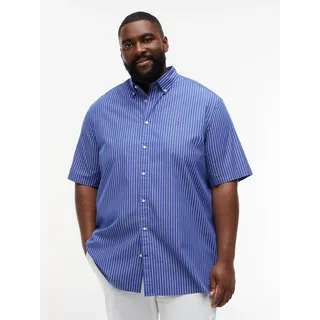 Kurzarmhemd "FLEX POPLIN", Herren, Gr. 3XL, N-Gr, wedge blau, stripe, Web, Obermaterial: 100% Baumwolle, TOMMY HILFIGER BIG & TALL, regular fit normal, Rundhals, eingesetzt abgesteppte Kante, Hemden Kurzarmhemd, Große Größen, regular fit, fein gestreift