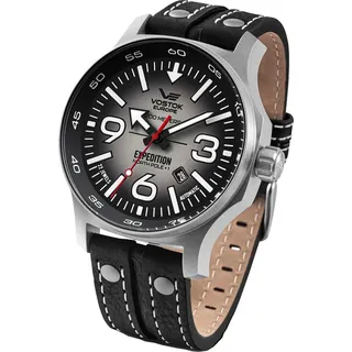 Vostok Europe YN55 Expedition Nordpol 1 Herrenuhr mit Multinieten, Lederarmband, automatisches Datum, grau/schwarz, Riemen