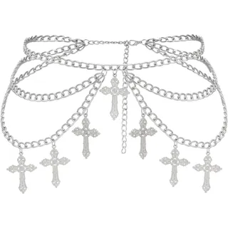 Manfnee Kreuz Taillengürtel Metallglieder-Gürtelkette für Frauen Gothic, Emo, Gunge Body Gürtel