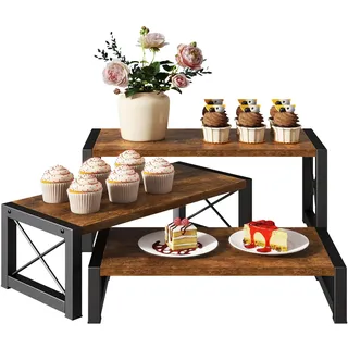 IBUYKE Display Ständer Holz,3er-Set,Tortenständer für Party,Braun TLJ019H | Cupcake Ständer Kuchenständer Etagere Obstetagere stufenregal Servierständer Servierplatte 3 etagen
