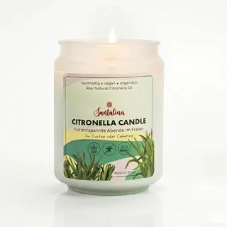 Santalina Citronella Kerze Outdoor XXL 450g – Anti-Mücken-Kerze im Glas, 100% Natürliches Sojawachs (bis zu 70 Std. Brenndauer), Duftkerze gegen Mücken für Garten, Terrasse, Camping & Picknick