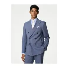 Mens M&S Collection Tailored Fit Italian Linen MiracleTM Double Breasted Suit Jacket - Chambray, Chambray - 40