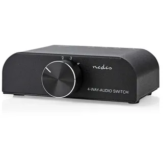 Nedis Analog Audio-Schalter 4-Port Port(s) Anschlüsse Eingang: 1x 3,5 mm Audio-Eingang / 3X (2X Cinch Buchse) | Anschlüsse – Ausgang: 1x (2X Cinch-Buchse) | Handbuch | Metall | Anthrazit