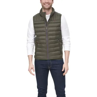 Tommy Hilfiger Herren Lightweight Packable Puffer Vest Daunenweste, Oliv/Blatt für Mich (Leaf It to Me), L