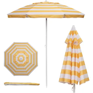 PICNIC TIME Outdoor-Sonnenschirm mit Baldachin, kleiner Terrassenschirm, Sonnenschirm für Strandstuhl (Gelb mit Cabana-Streifen), 1,7 m