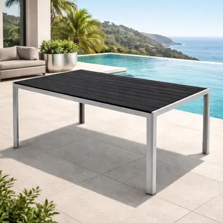 Alu Nonwood Gartentisch Esstisch Outdoortisch Silber/Schwarz 180x90cm - Schwarz