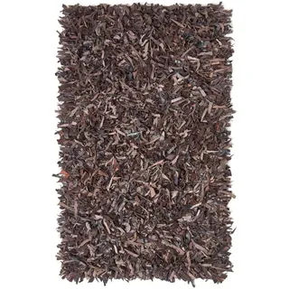 Homescapes Shaggy-Teppich Dallas 150/240 cm , Dunkelbraun , Leder , Rechteckig , 150x240 cm , Teppiche und Böden, Teppiche, Hochflorteppiche & Shaggys