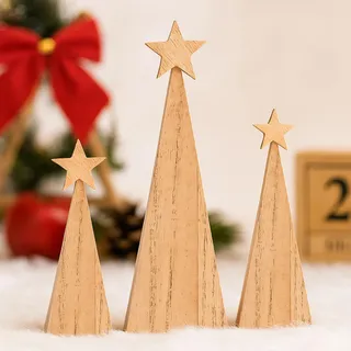 3 Stück Weihnachtsdeko Holz, Weihnachten Deko Mini Weihnachtsbaum mit Stern, Weihnachtsdeko Innen Deko Weihnachten Baum Dekoration Figuren für Weihnachtsdeko Innen Außen Tischdeko Fensterdeko (B)