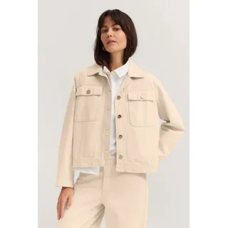 Jeansjacke BUGATTI "Loose Fit", Damen, Gr. 40, beige (50, beige), 100% Baumwolle, unifarben, loose fit, Jacken Jeansjacke, aus Baumwolle mit Hemdkragen
