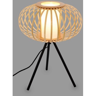 Briloner – Bambus Nachttischlampe, Schreibtischlampe Holz, Tischlampe Kabelschalter, Leselampe, Boho, Zimmer Deko, Lampe, E27 Fassung, 28x39,5 cm (DxH)