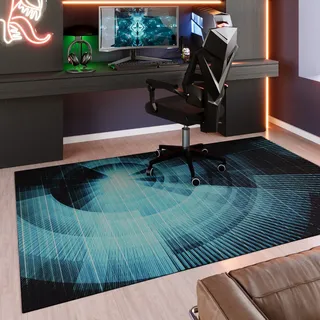 WECON HOME Teppich »Cyber Swirl« rechteckig 5 mm Höhe Gamer Teppich, gewebt, Cyberpunk, robust, Gaming Room, rutschfest blau B : cm 1 Stk.