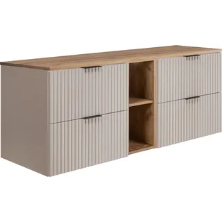 Badezimmerschrank, Kaschmir / Eichenhandwerk + schwarzer Griff, 140 x 57 x 46 cm - Beige