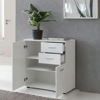 FineBuy Kommode Weiß mit Türen & Schubladen 71 x 78 x 35,5 cm Schrank Holz Flurschrank modern Mehrzweckschrank klein Anrichte Sideboard matt - Weiß