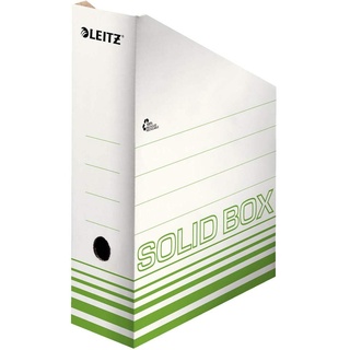 Leitz Solid Box Archiv Stehsammler, 100 mm Rückenbreite, Archivboxen zur Aufbewahrung von Zeitschriften und Mappen im A4- und US-Format, Zeitschriftensammler Pappe, 10 Stück, Weiß/Hellgrün, 46070050