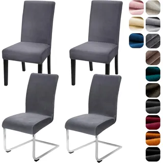 Alishomtll Stretch Samt Stuhlhussen 4er Set Velvet/Velour Stuhlbezug Schwingstuhl Elastische Hussen Waschbarer Stühle Schutz für Küche Restaurant Hotel Bankett Hochzeit (Grau, 4 Stück)