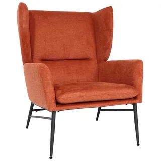 Mendler Lounge-Sessel HWC-L62, Ohrensessel Cocktailsessel Sessel Polstersessel, Stoff/Textil Metall ~ terracotta-braun