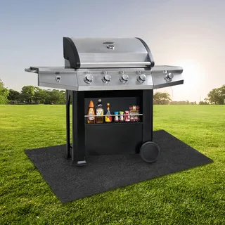 Jiubiaz BBQ Matte Grillmatte Grau Feuerfest Teppich Unterlage Wasserdicht Grillteppich oeldicht Outdoormatte Grillunterlage 90*120CM - Grau