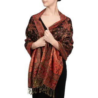 Achillea Pashmina-Schal für Damen, schwarz/rot, 28" W x 76" L