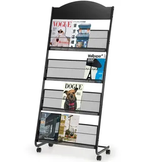 Danluder Bodenstehendes Magazin-Rack Magazin-Ständer, 4-Fach Zeitschriften-Displayständer für Ausstellungen, Schulen, Geschäfte (Schwarz)