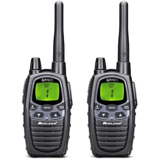 Midland G7 Pro PMR+LPD-Funkgerät C1090.13 Robustes Gerät für die Professionelle oder Private Nutzung, mit LCD-Display, inklusive Doppelstandlader und Gürtelclips, 2 Stück im Set