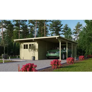 Karibu Doppelcarport Eco 5,27 x 5,76 m grün inkl. Abstellraum